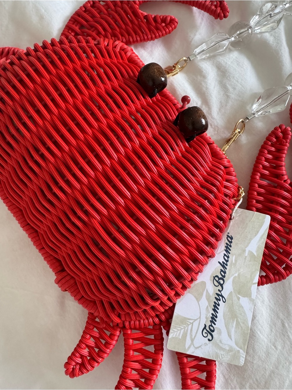 Red Crab Wicker Crossbody Bag with Beaded Strap - Tommy Bahama - Picture 2 of 3